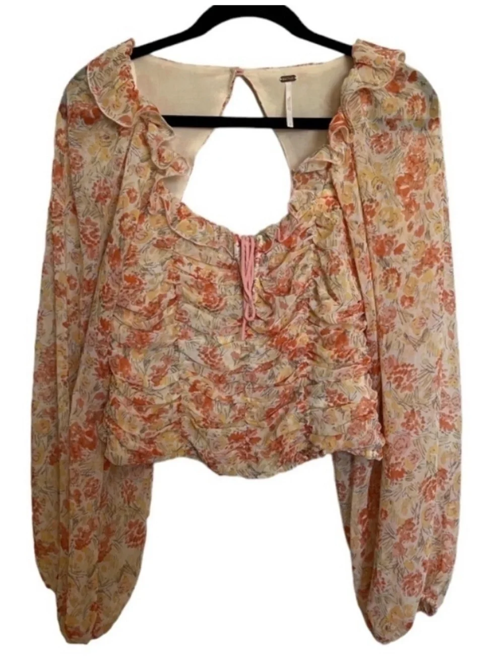 Free People Mabel Printed Blouse Spring Combo Floral Smocked Boho Top
